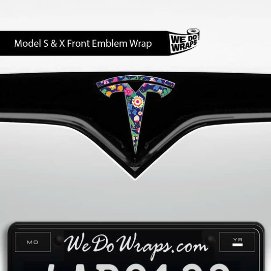 Floral Meadow Tesla Emblem Decals (Front + Back) | Model S - Tesla Emblems