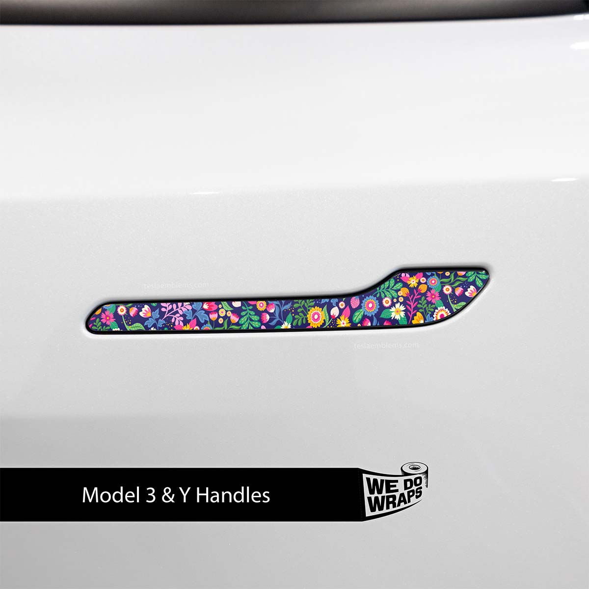 Floral Meadow Tesla Door Handle Decals (4pcs) - Tesla Emblems