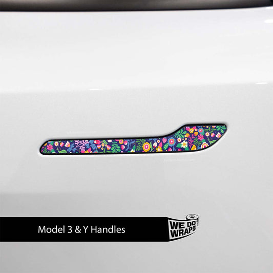 Floral Meadow Tesla Door Handle Decals (4pcs) - Tesla Emblems