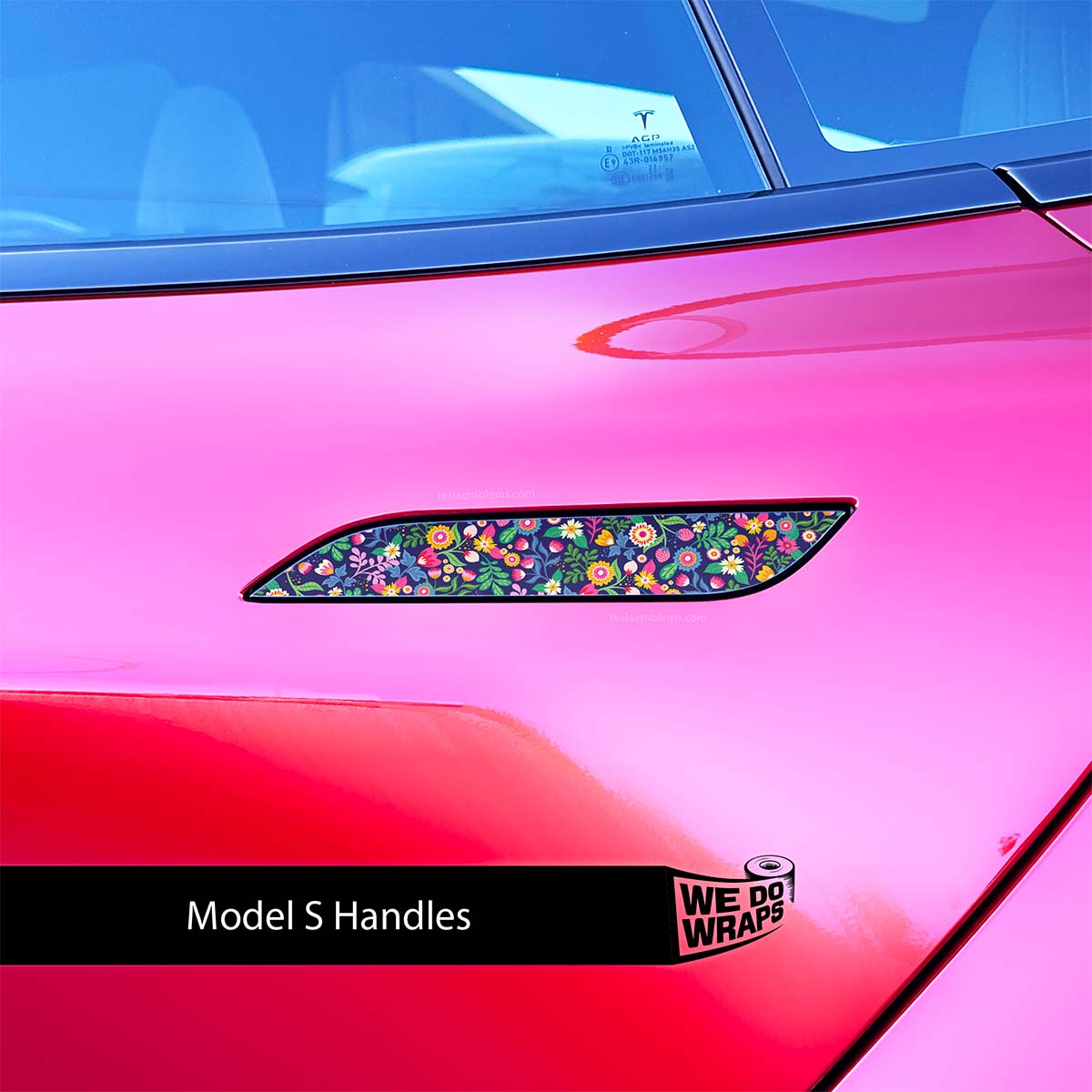 Floral Meadow Tesla Door Handle Decals (4pcs) - Tesla Emblems