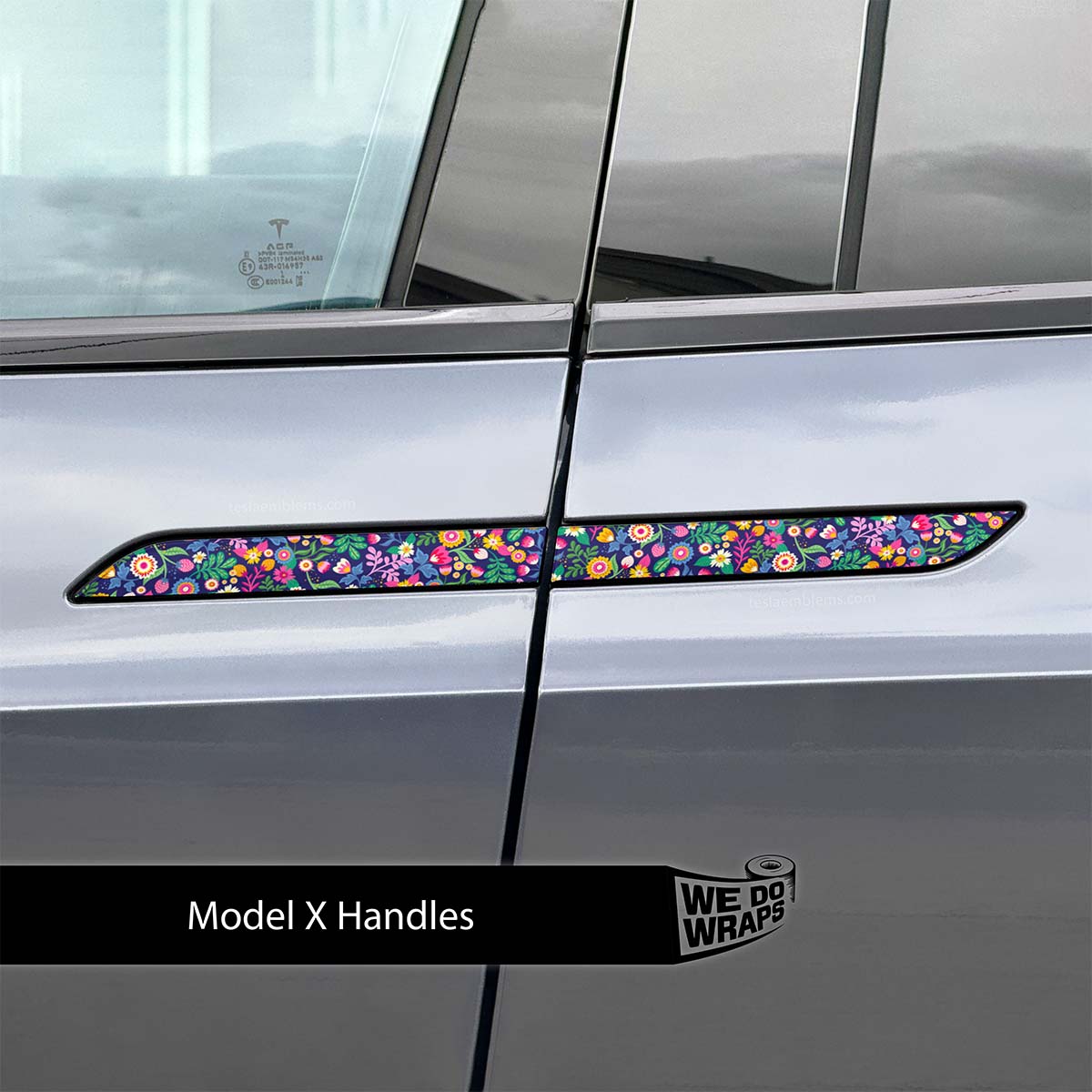 Floral Meadow Tesla Door Handle Decals (4pcs) - Tesla Emblems