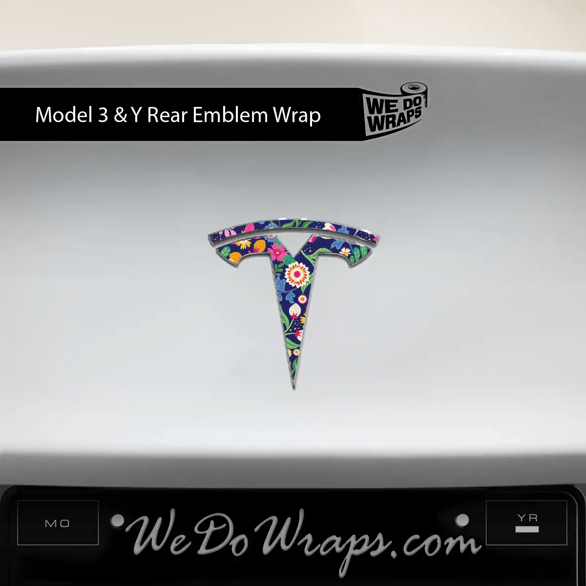 Floral Meadow Tesla Emblem Decals (Front + Back) | Model Y - Tesla Emblems