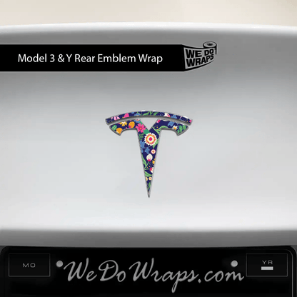 Floral Meadow Tesla Emblem Decals (Front + Back) | Model Y - Tesla Emblems