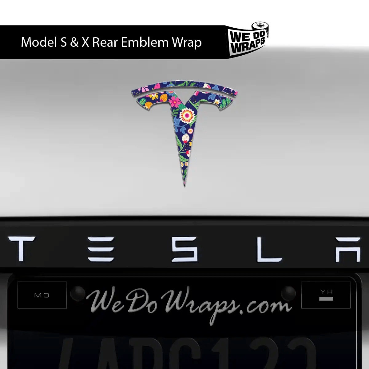 Floral Meadow Tesla Emblem Decals (Front + Back) | Model S - Tesla Emblems