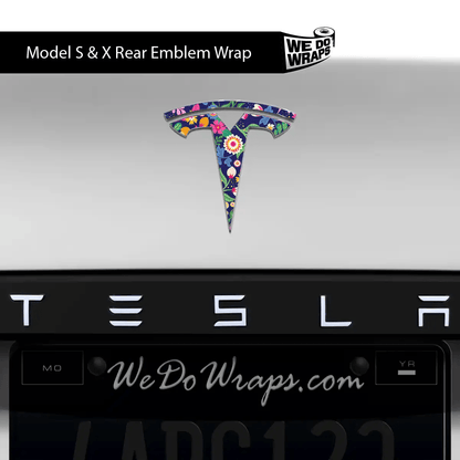 Floral Meadow Tesla Emblem Decals (Front + Back) | Model S - Tesla Emblems
