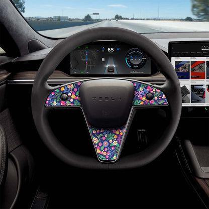 Floral Meadow Tesla Steering Wheel Trim Decal Kit (3pcs) | MS ’21-26
