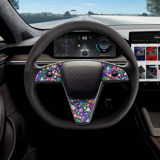 Floral Meadow Tesla Steering Wheel Trim Decal Kit (3pcs) | MX ’21-26 - Tesla Emblems