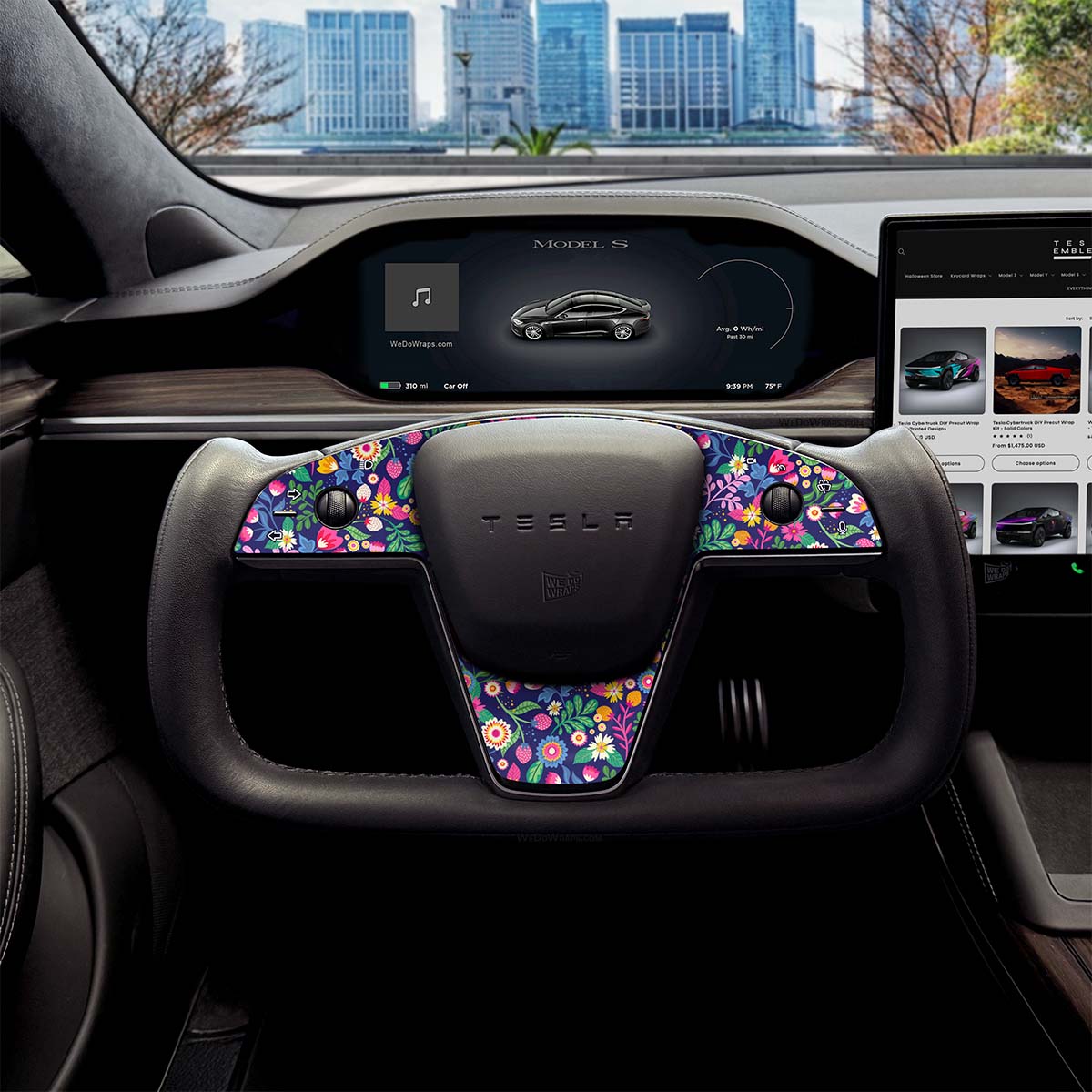 Floral Meadow Tesla Steering Wheel Trim Decal Kit (3pcs) | MS ’21-26