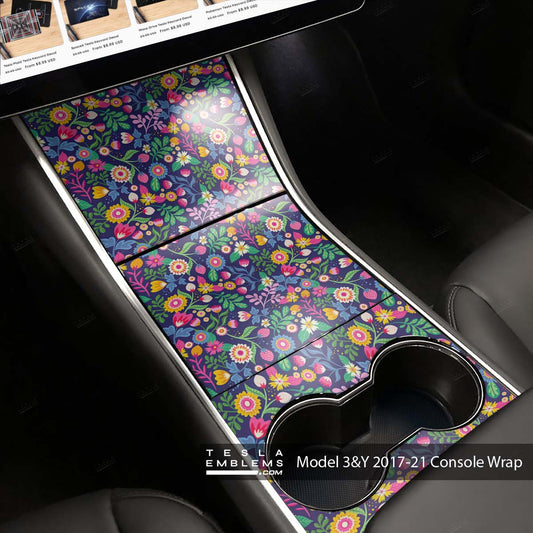 Floral Meadow Tesla Center Console Wrap Kit | 2017-2021 Model 3 & Y - Tesla Emblems