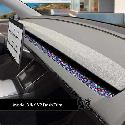 Floral Meadow Tesla Dash Trim Wrap | Model 3 ’24-26 Refresh