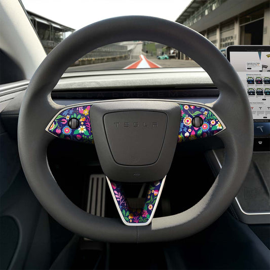 Floral Meadows Tesla Steering Wheel Trim Decal Kit (3pcs) | M3 Feb 2024 - '25 Refresh - Tesla Emblems
