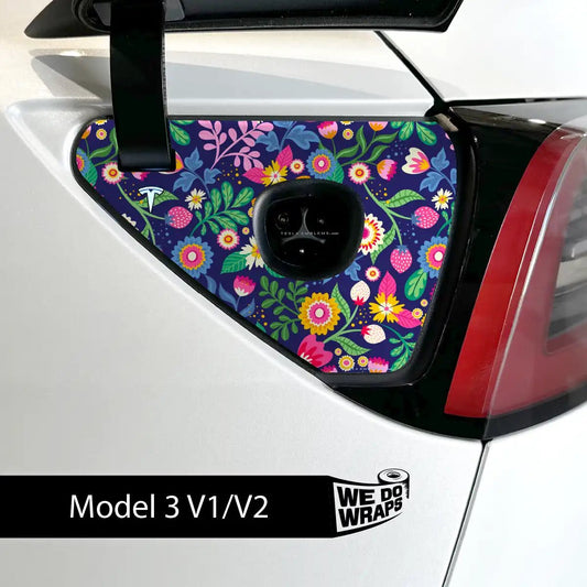 Floral Meadows Tesla Charge Port Wrap | Model 3 - Tesla Emblems