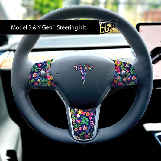 Floral Meadows Tesla Steering Wheel Trim Decal Kit (4pcs) | M3 2017-Jan 2024