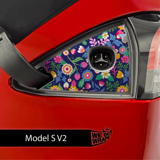 Floral Meadows Tesla Charge Port Wrap | Model S - Tesla Emblems