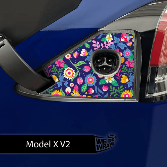 Floral Meadows Tesla Charge Port Wrap | Model X - Tesla Emblems