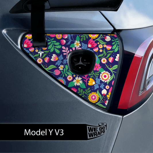 Floral Meadows Tesla Charge Port Wrap | Model Y - Tesla Emblems
