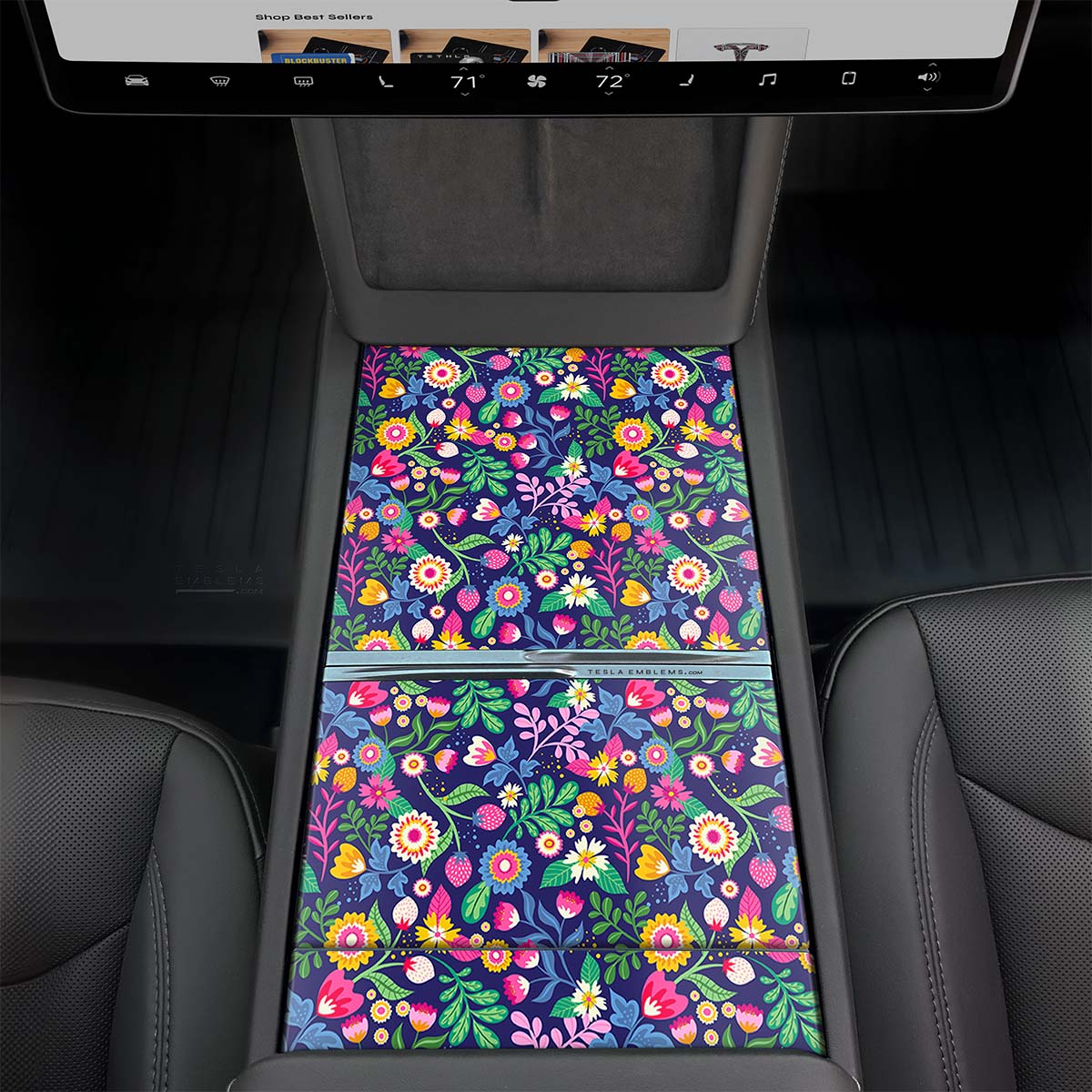 Floral Meadow Tesla Center Console Wrap Kit | 2024+ Model 3 "Highland" - Tesla Emblems