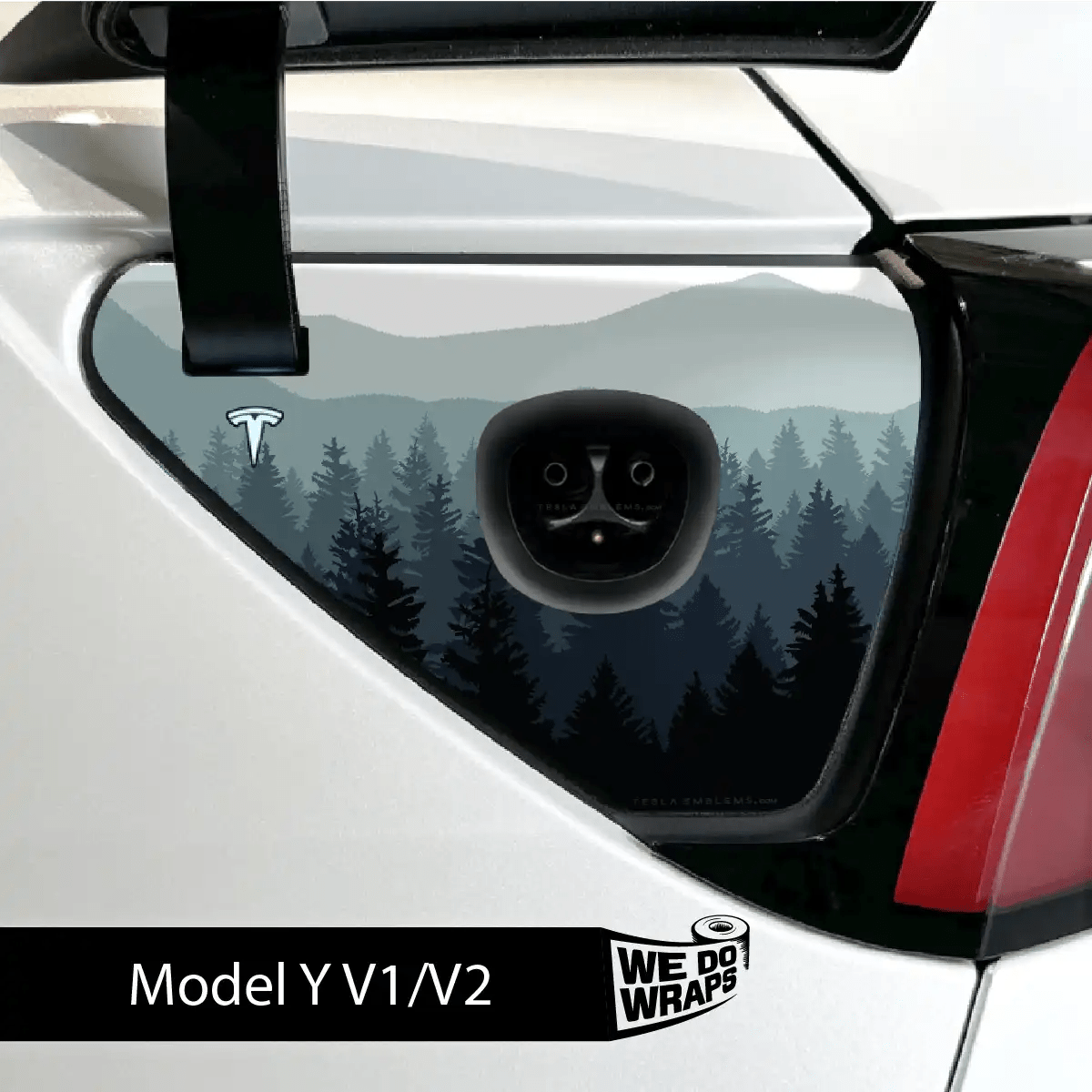 Foggy Pines Tesla Charge Port Wrap | Model Y - Tesla Emblems