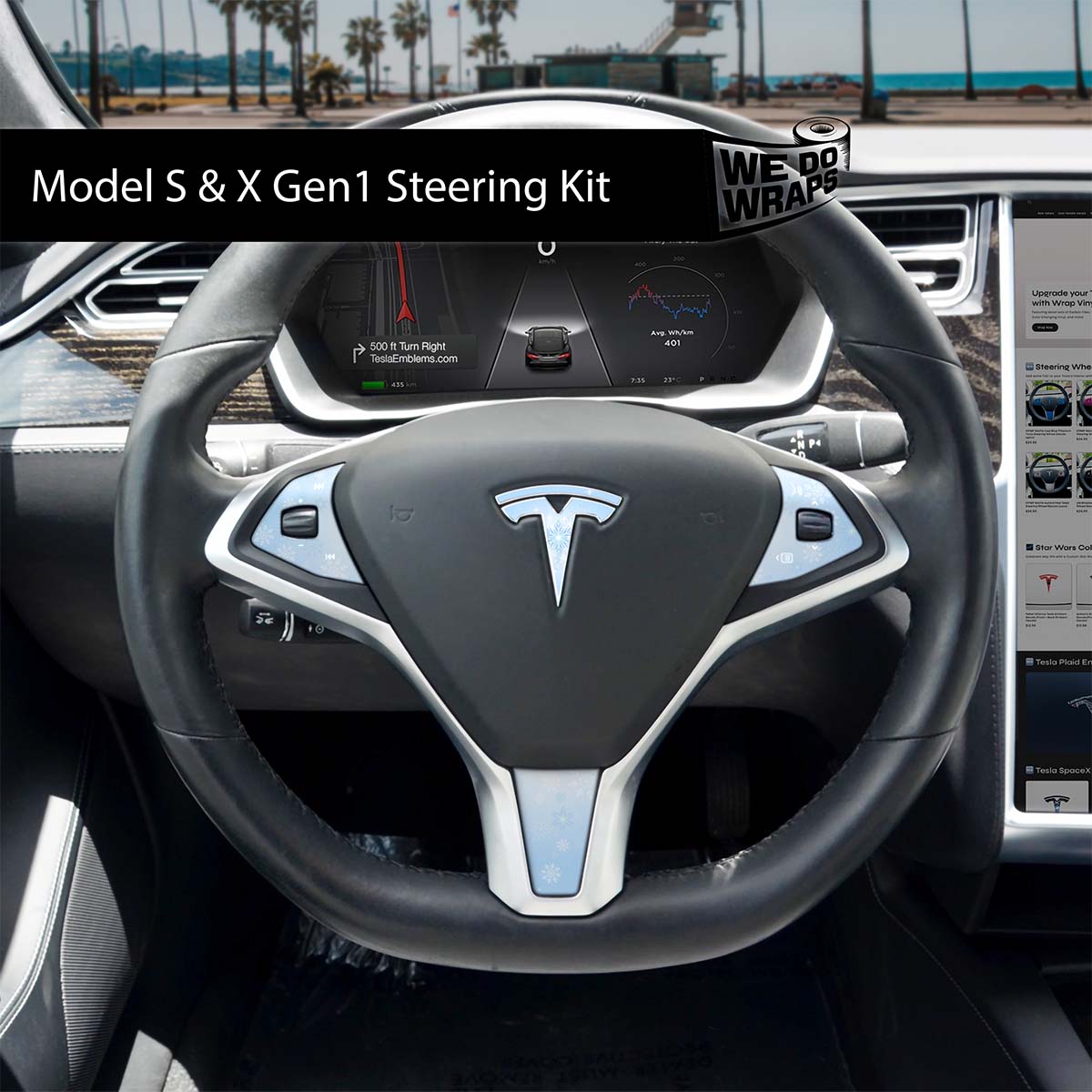 Snow Queen Tesla Steering Wheel Wrap | Model S - Tesla Emblems