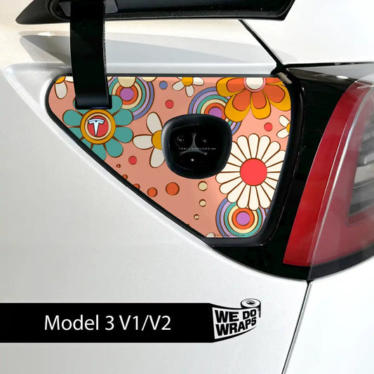 Funky Florals Tesla Charge Port Wrap | Model 3 - Tesla Emblems