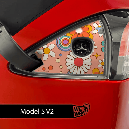 Funky Florals Tesla Charge Port Wrap | Model S - Tesla Emblems