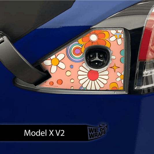 Funky Florals Tesla Charge Port Wrap | Model X - Tesla Emblems