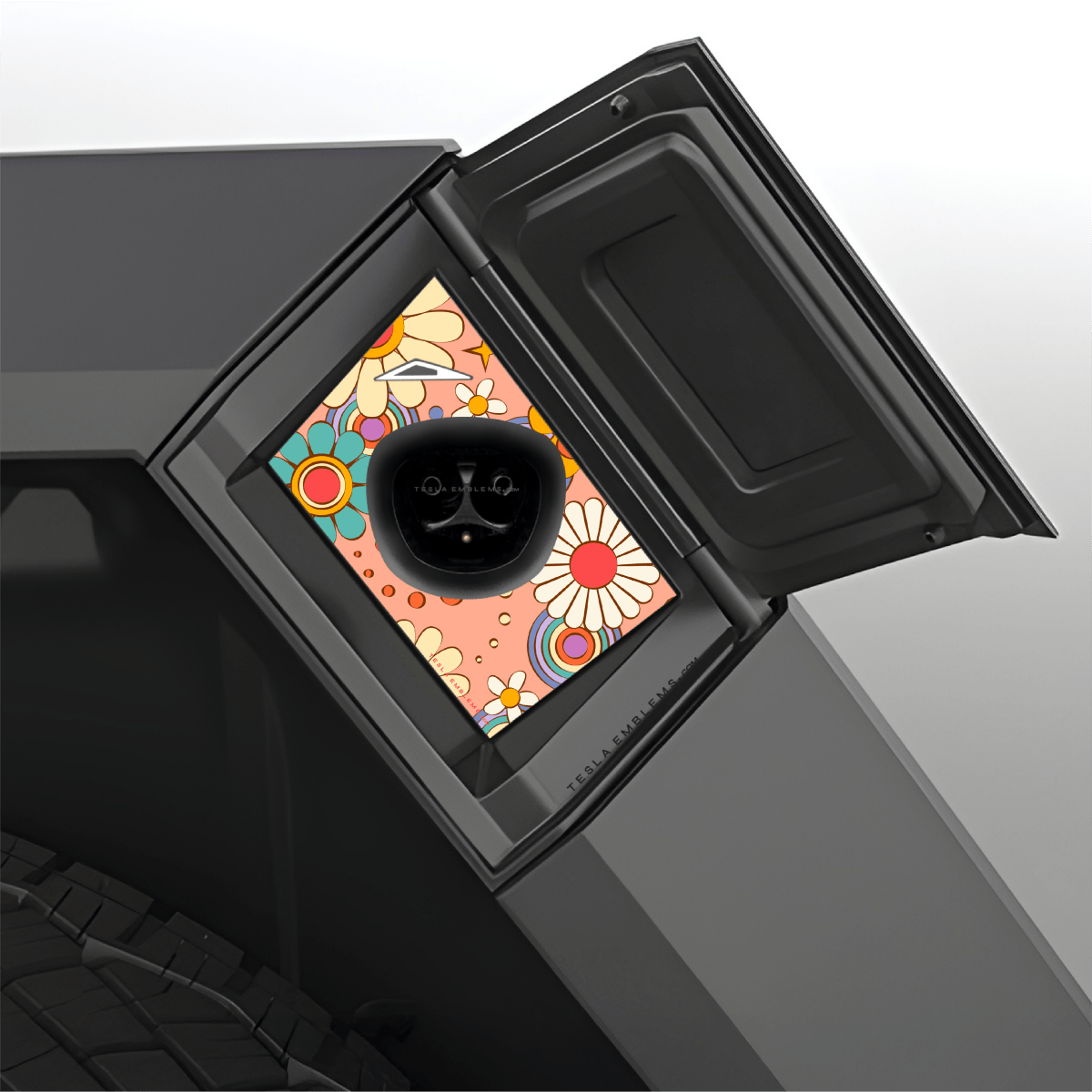 Funky Florals Tesla Charge Port Wrap - Tesla Emblems