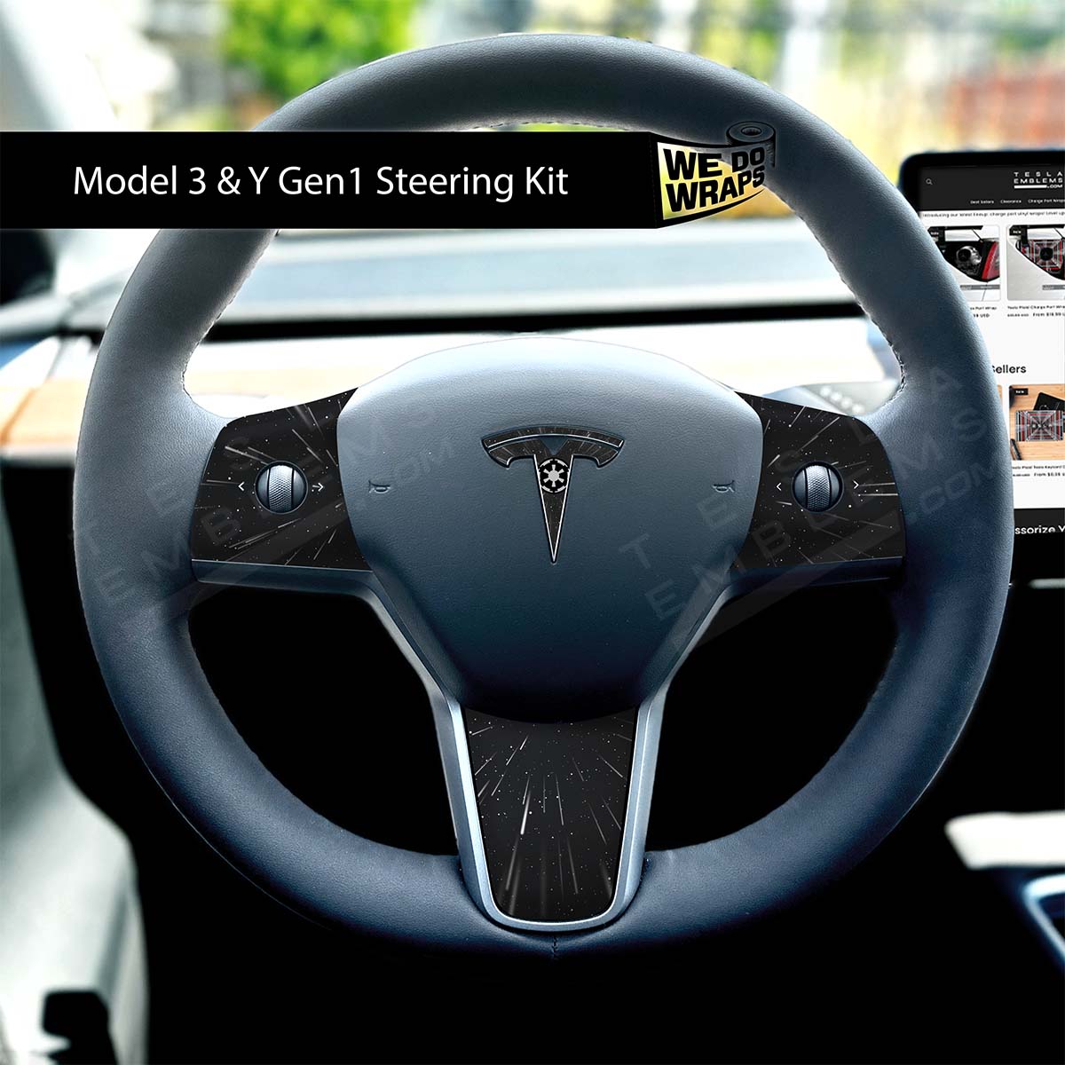Space Gear Tesla Steering Wheel Wrap | MY 2019 - '25 - Tesla Emblems