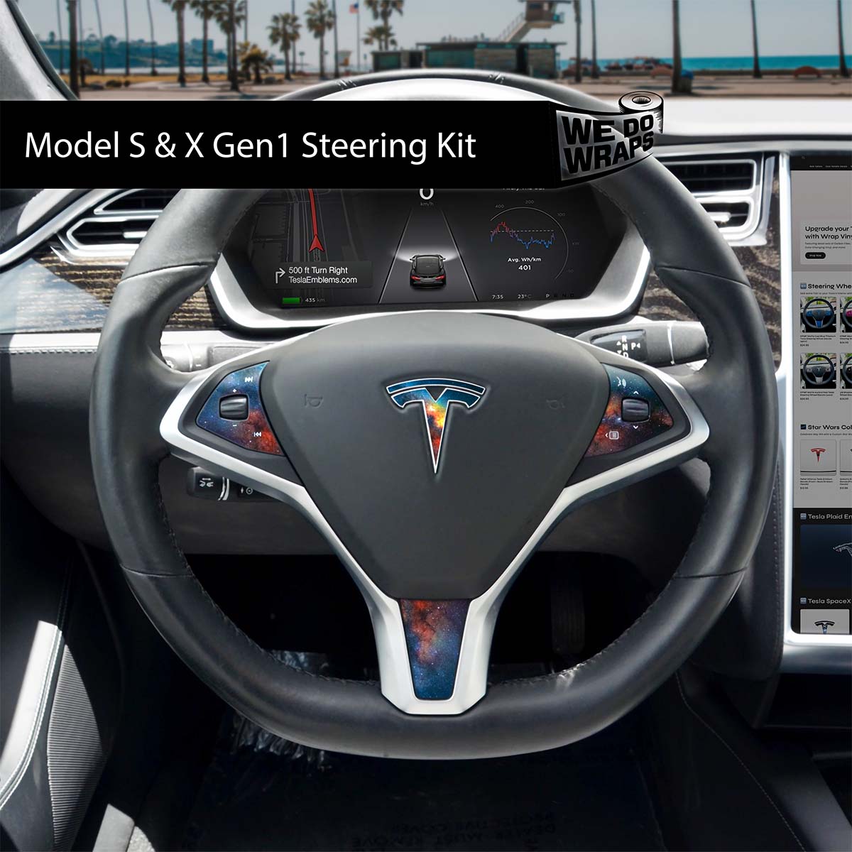 Galaxy Tesla Steering Wheel Wrap | Model S - Tesla Emblems