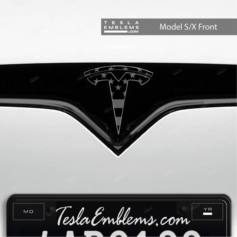 Ghost Black Patriot Flag Tesla Emblem Decals (Front + Back) - Tesla Emblems