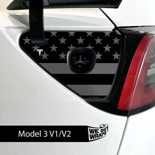 Ghost Black Patriot Flag Tesla Charge Port Wrap | Model 3 - Tesla Emblems