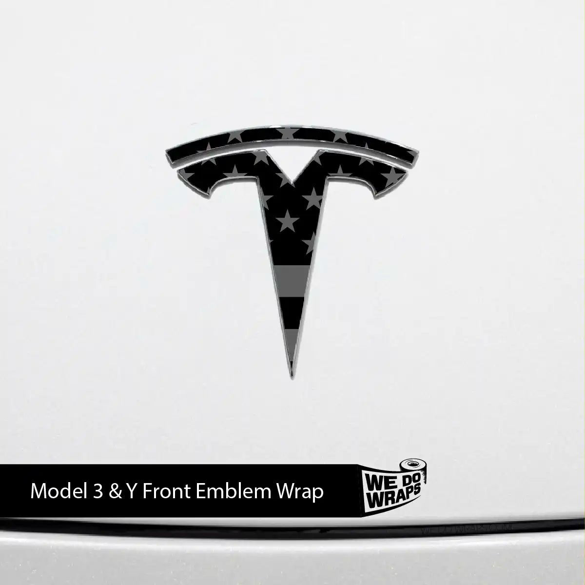 Ghost Black Patriot Flag Tesla Emblem Decals (Front + Back) | Model Y - Tesla Emblems