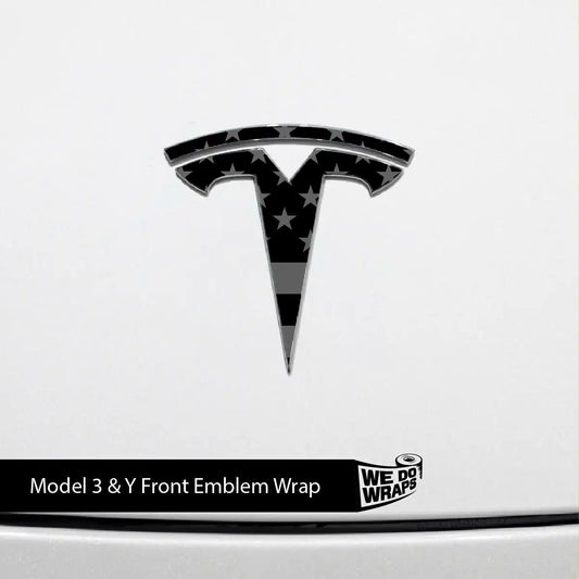 Ghost Black Patriot Flag Tesla Emblem Decals (Front + Back) | Model Y - Tesla Emblems