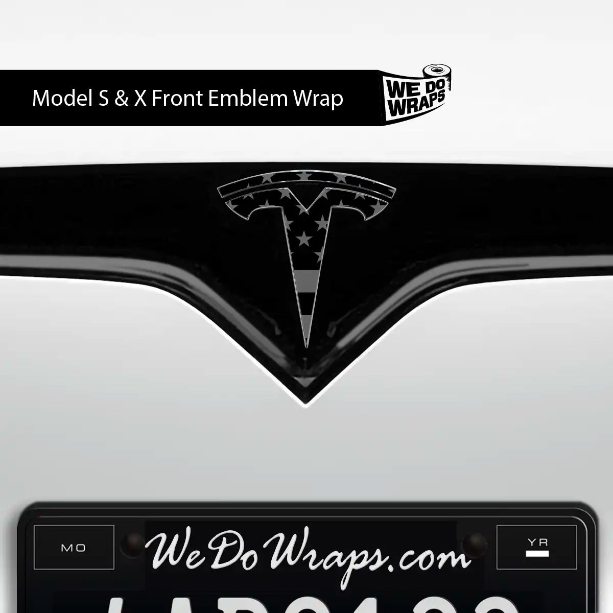 Ghost Black Patriot Flag Tesla Emblem Decals (Front + Back) | Model X - Tesla Emblems