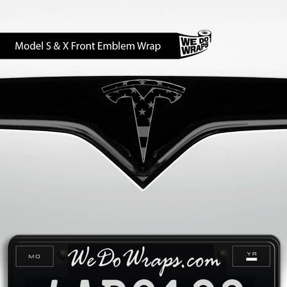 Ghost Black Patriot Flag Tesla Emblem Decals (Front + Back) | Model X - Tesla Emblems