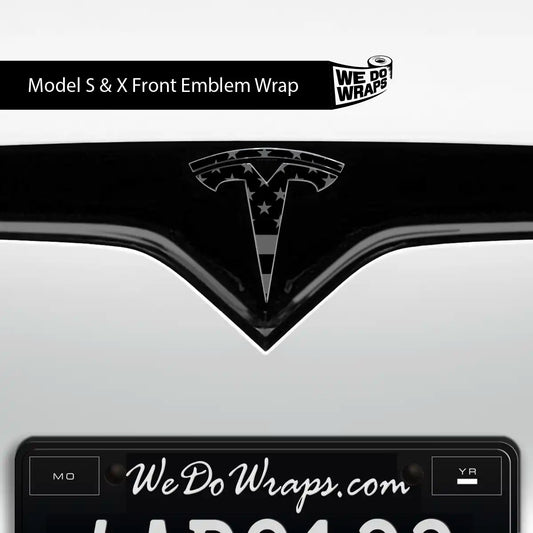 Ghost Black Patriot Flag Tesla Emblem Decals (Front + Back) | Model X - Tesla Emblems