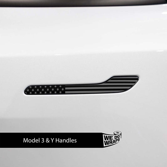 Ghost Black Patriot Flag Tesla Door Handle Decals (4pcs) - Tesla Emblems
