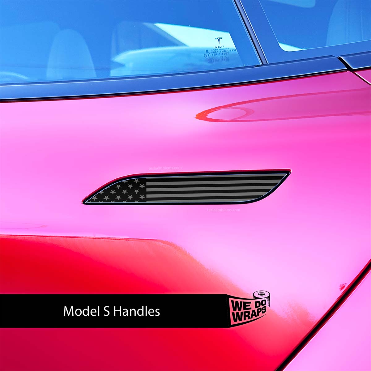 Ghost Black Patriot Flag Tesla Door Handle Decals (4pcs)