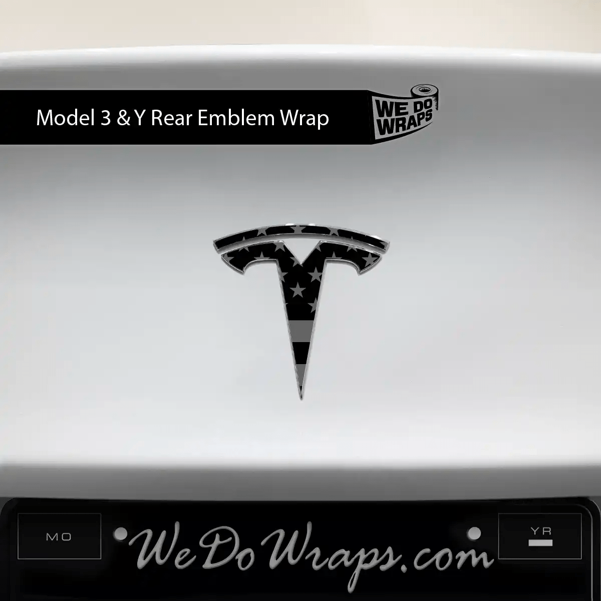 Ghost Black Patriot Flag Tesla Emblem Decals (Front + Back) | Model Y - Tesla Emblems