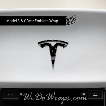 Ghost Black Patriot Flag Tesla Emblem Decals (Front + Back) | Model Y - Tesla Emblems