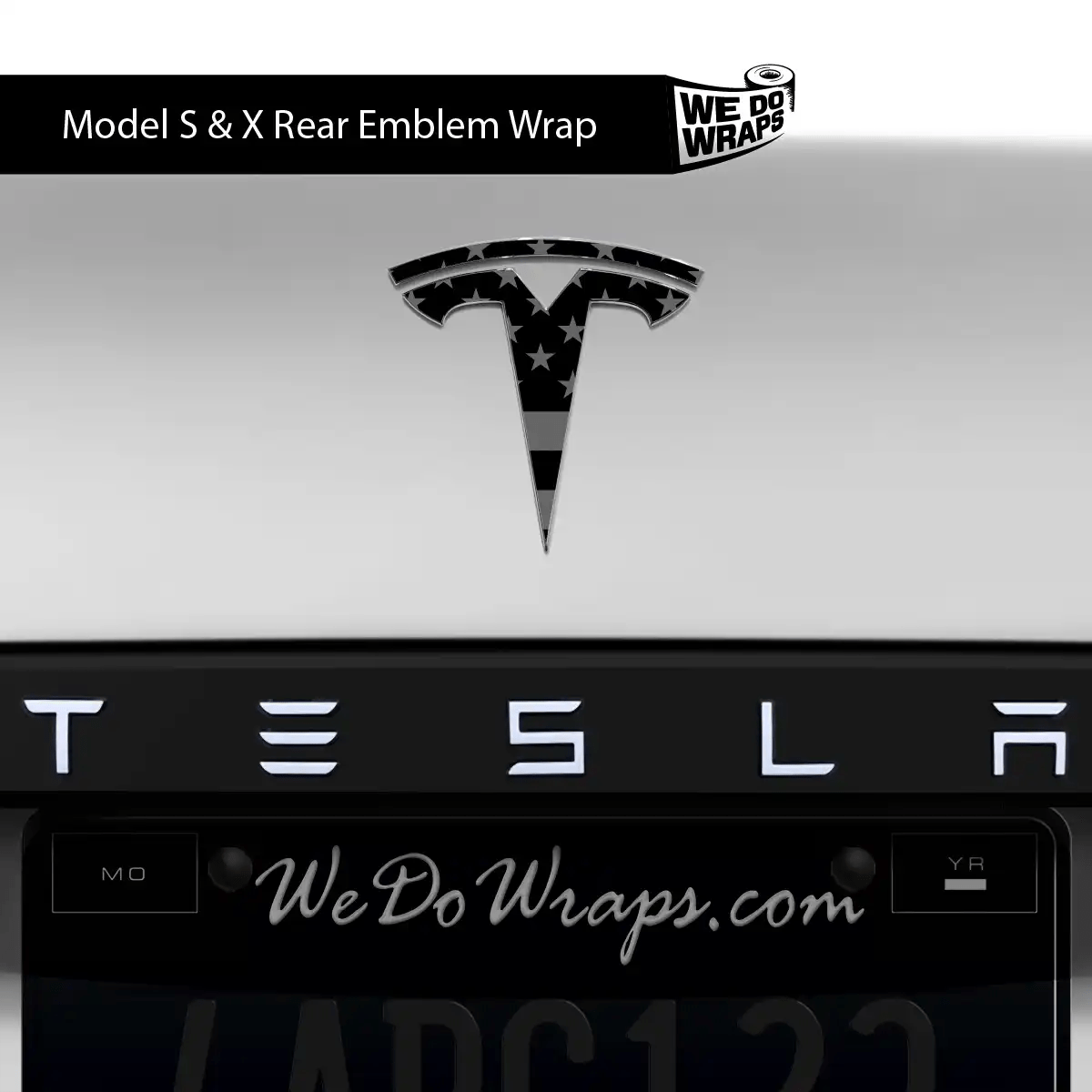 Ghost Black Patriot Flag Tesla Emblem Decals (Front + Back) | Model X - Tesla Emblems