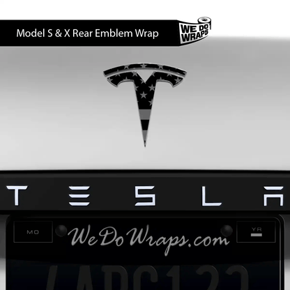 Ghost Black Patriot Flag Tesla Emblem Decals (Front + Back) | Model X - Tesla Emblems