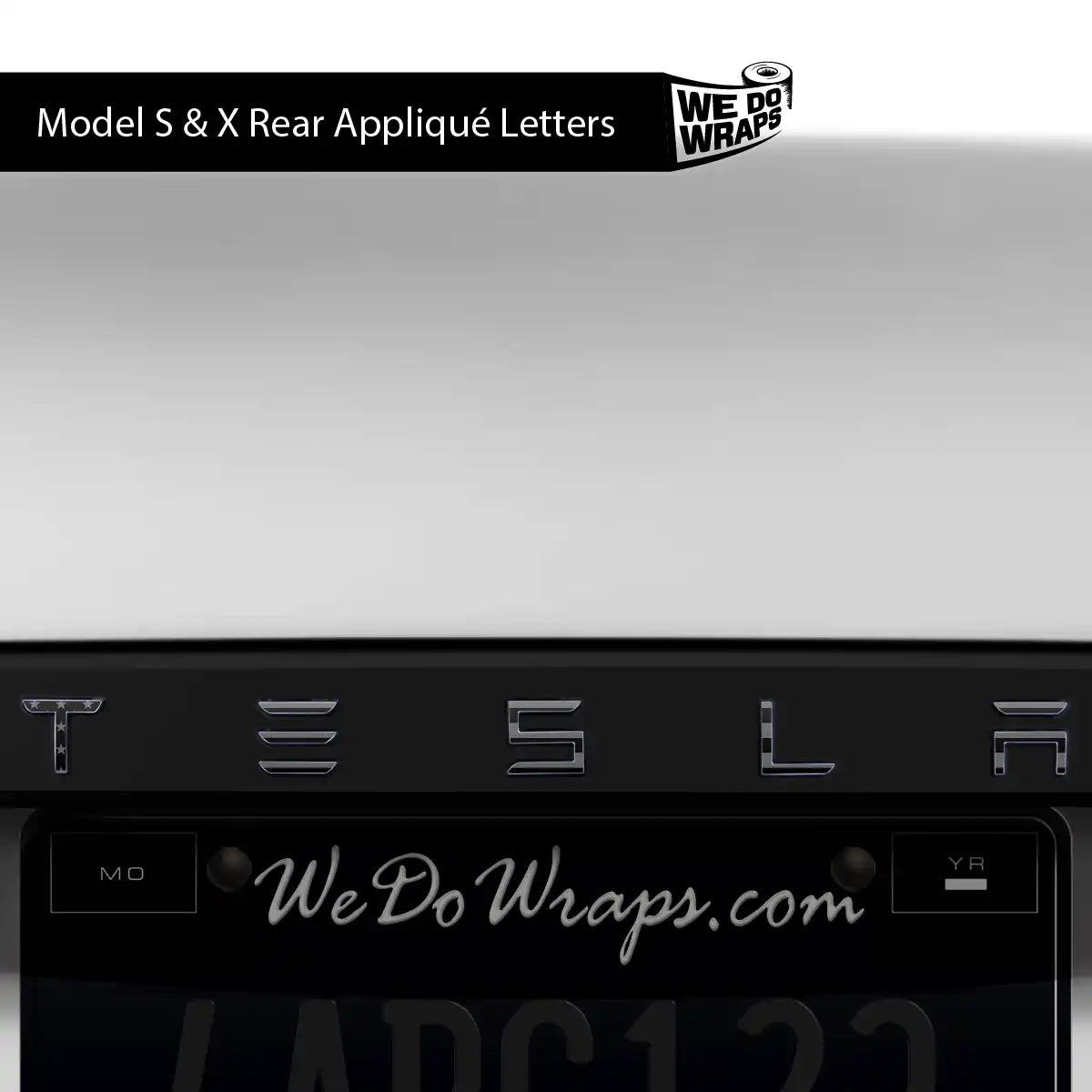 Ghost Black Patriot Flag Tesla Emblem Decals (Front + Back) | Model X - Tesla Emblems