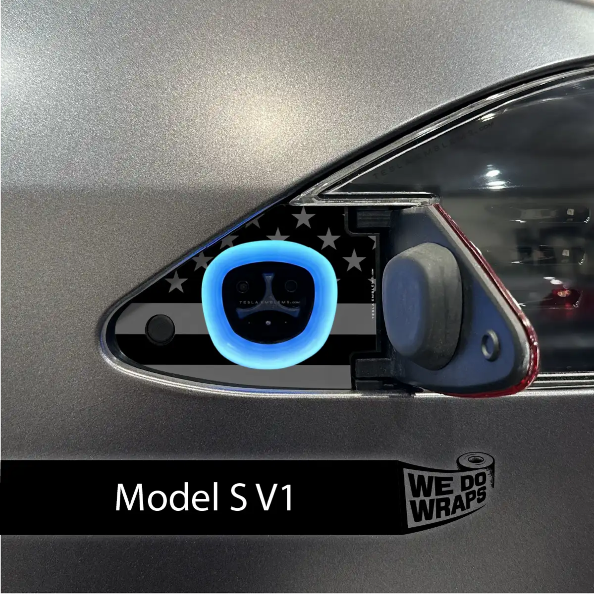 Ghost Black Patriot Flag Tesla Charge Port Wrap | Model S - Tesla Emblems