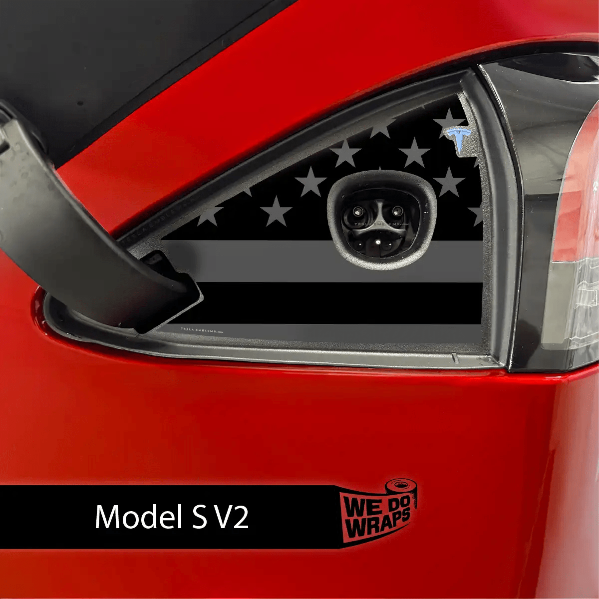 Ghost Black Patriot Flag Tesla Charge Port Wrap | Model S - Tesla Emblems