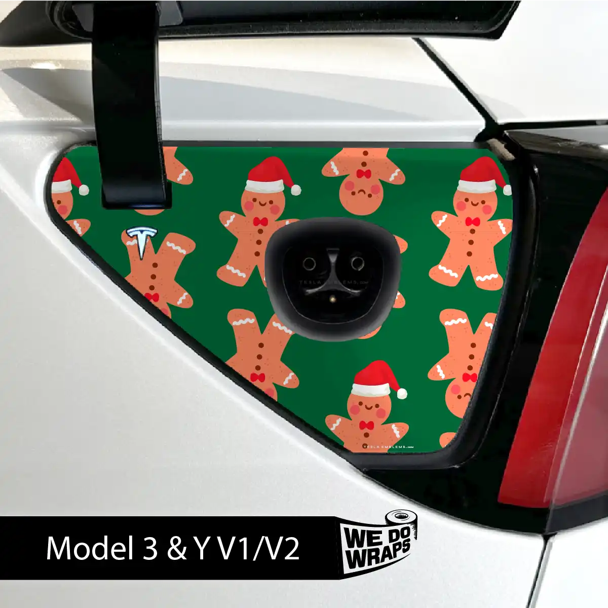 Gingerbread People Tesla Charge Port Wrap | Model Y - Tesla Emblems