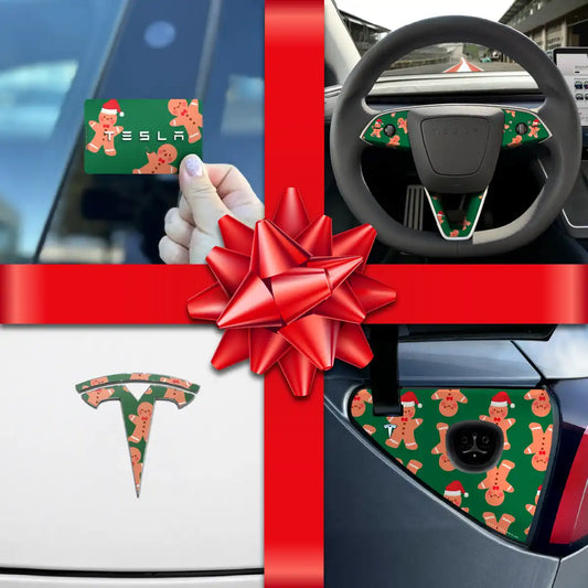 Holiday Bundle Gingerbread People Tesla Wrap Kit | Model 3 - Tesla Emblems