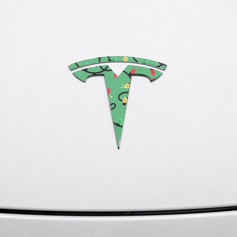 Christmas Lights Tesla Emblem Decals (Front + Back Emblem Decals) - Tesla Emblems