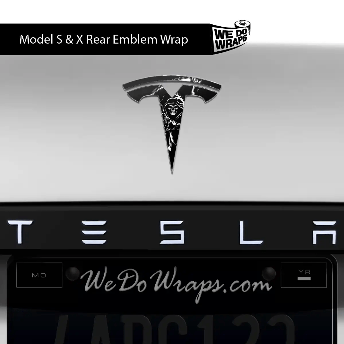 Grim Reaper Tesla Emblem Decals (Front + Back) | Model X - Tesla Emblems