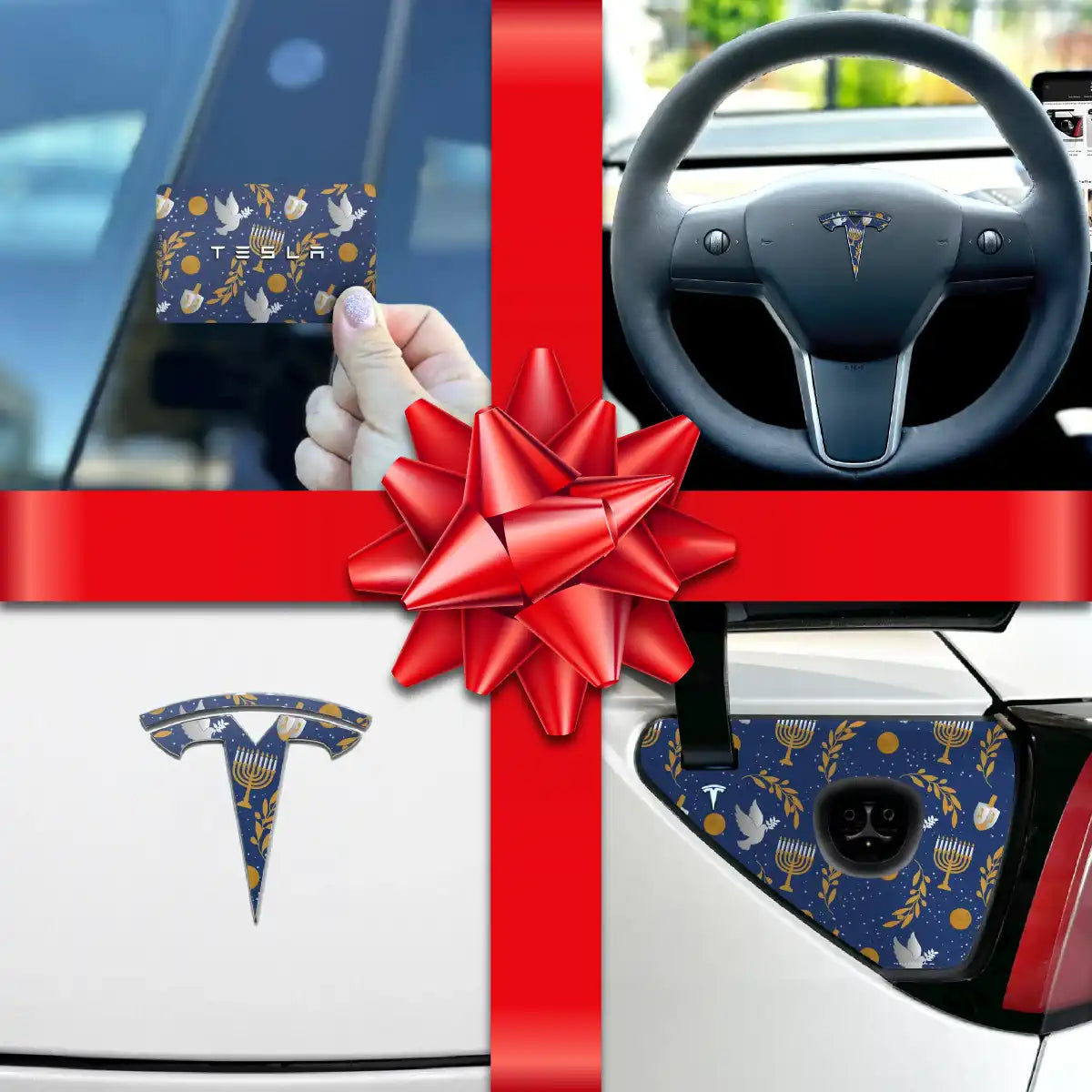 Holiday Bundle Hanukkah Tesla Wrap Kit | Model 3 - Tesla Emblems